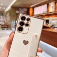 thumbnail image 5 of Electroplated Case for Samsung Galaxy S23 Ultra, Cute Heart Love Pattern Slim Soft Silicone Shockproof Cover with Wristband Kickstand Lens Protection Phone Case for Samsung S23 Ultra,White, 5 of 8