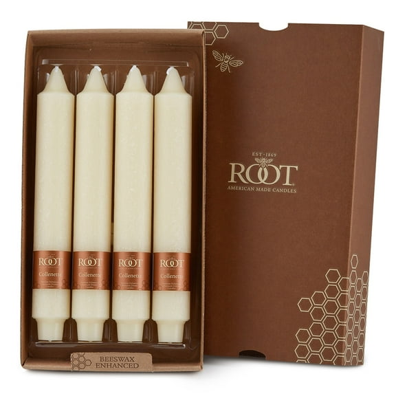 Root 9-Inch Unscented Timberline Collenette Candles, Ivory, Box of 4