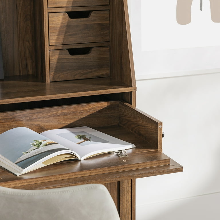 Walker Edison Bromberg Storage Desk with Hutch, Dark Walnut