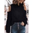 thumbnail image 3 of Womens Cold Shoulder Oversized Turtleneck Sweaters Long Sleeve Chunky Solid Color Knitted Pullover Outwear Coat, 3 of 6