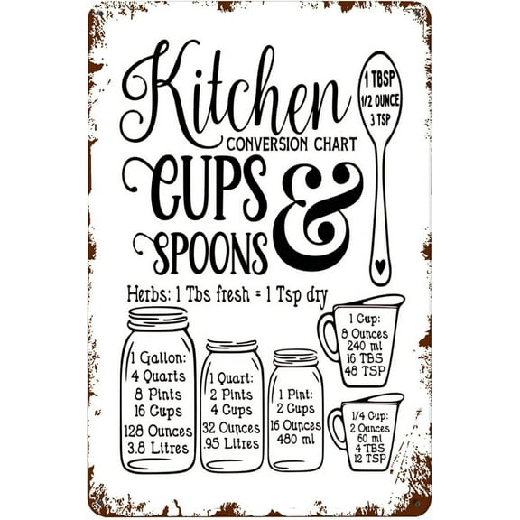 Vintage Aluminium Sign Kitchen Conversion Chart Metal Signs Chef Gourmet Retro Poseters Wall Decor Kitchen Decor Store Farm Room Wall Art Plaquees Size: 8 x 12 inch