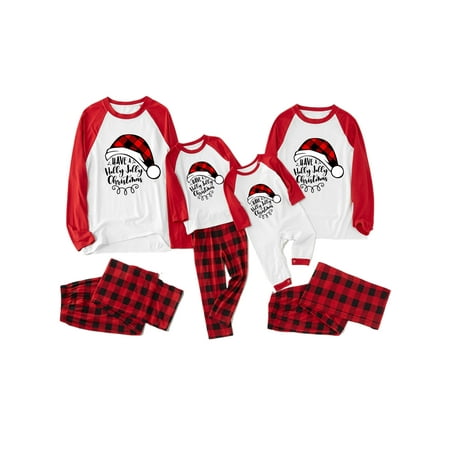 

Lumento Mommy Dad Child Xmas Pjs Holiday Matching Family Pajamas Set Plaid Long Sleeve Sleepwear Check Print Crew Neck Nightwear Red Child 4-5Y