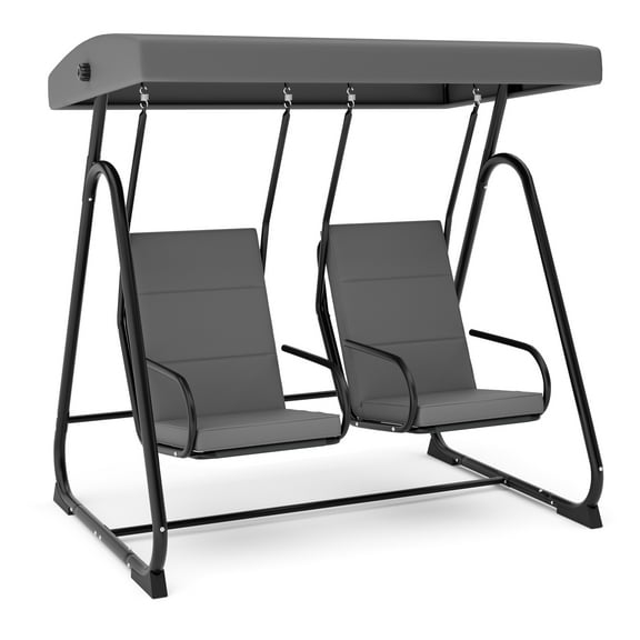 Roromall 2-Seater Swing Chair, Adjustable Canopy Outdoor Patio Glider Swing with Removable Cushions, for Porch, Garden, Poolside and Backyard