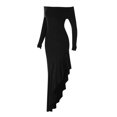thumbnail image 5 of qolati Women's Off Shoulder Cocktail Dresses Elegant Long Sleeve Bodycon Irregular Hem Party Club Dress Basic Ruffle Trim Wedding Long Maxi Dress, 5 of 7