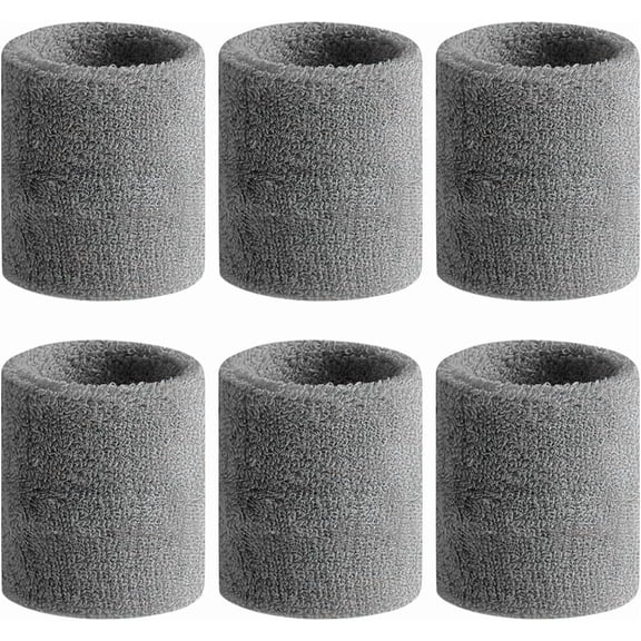 6 Pcs Wrist Sweatbands, Sports Wristbands for Men & Women, Absorbent Sweatbands for Basketball Tennis Football Running Working, Gray, 3.15x3.15 inch