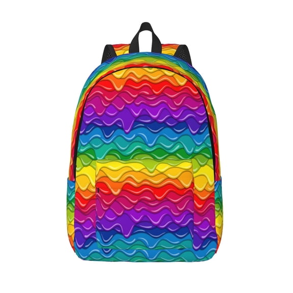 Hirioo Bright Rainbow Canvas Backpack, Durable Travel Backpack with Multiple Compartments,Large Capacity, Backpack for School, Hiking, Work