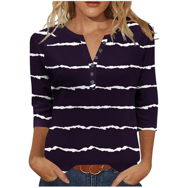 mfyjkho Tops Para Mujer, Camiseta Holgada Informal De Cuello Redondo Y Manga 3/4 Con Estampado Diario Para Mujer Tops Para Mujer Xl