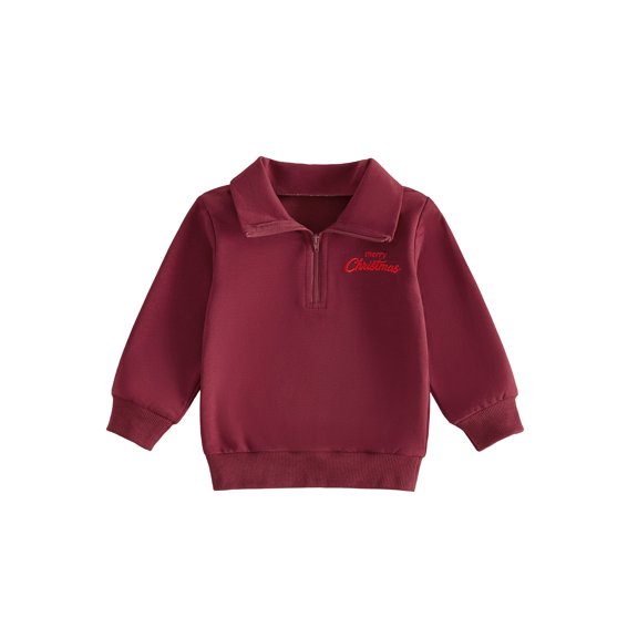 RUINIXCW Boy Christmas Sweatshirt Letter Embroidery Long Sleeve Lapel Pullover