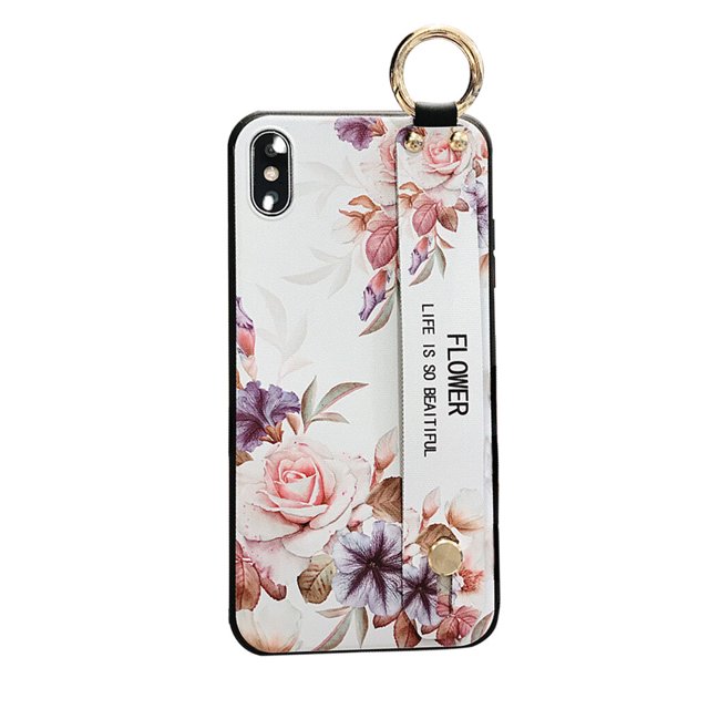 stanreset Phone Case TPU Phone Cover Floral Print Cellphone Protector with Bracket, Replacement for iPhone XS Max 6.5 inches, White
