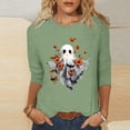 thumbnail image 5 of Jewelreauty Halloween T Shirts Women Teens Funny Ghost Pumpkin Printed Graphic Tee 3/4 Sleeve Crewneck Tops (XL, Green #D), 5 of 6