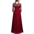 thumbnail image 2 of Softmallow Women's Evening Dress Chiffon Round Neck Long Dress Stitching Lace Bridesmaids Gowns Wine Red XXL, 2 of 3