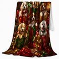 thumbnail image 2 of Joyful Christmas Puppies, Holiday Scene with Santa Hat Puppy and Flannel Blanket for Sofa Couch Bed Bedroom Home Decor Christmas Gift for Dog Lovers Cozy Room Accent, 2 of 9