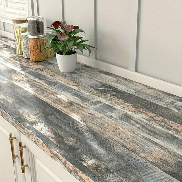 LOVEVER 12x200 Inch Grey Weathered Wood Contact Paper - Waterproof Peel and Stick Removable Self-Adhesive Countertop Wallpaper Realistic Wood Grain Vinyl for Cabinets Desk Walls - Dura