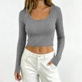 thumbnail image 2 of yillto Women Crop Sweaters Tops Ribbed Knit Lightweight Long Sleeve Soft Comfy Plain Tops Clothes, 2 of 7