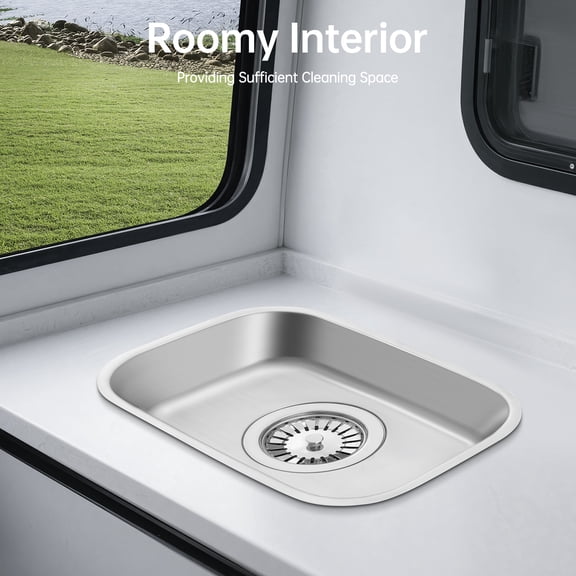 32*22*12cm RV Kitchen Sink Hand Wash Basin w/ Water Outlet Caravan Camper Stainless Steel for RVs, Caravans