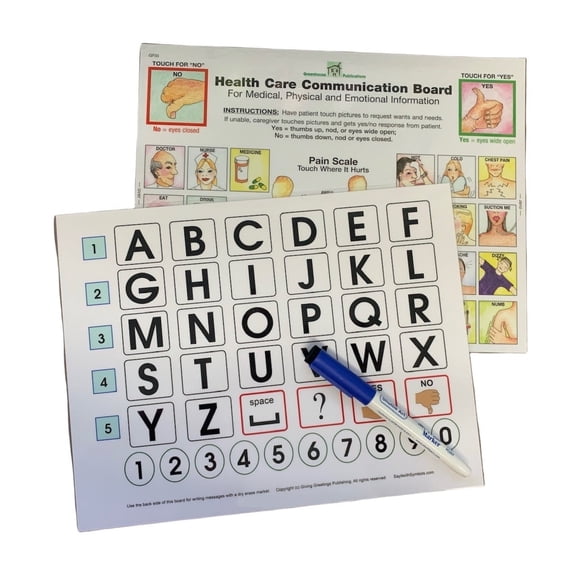 Patient Communication Boards, Laminated, Set of 2 with Pen for Better Care in Hospitals, ICU, Nursing Home Rehab, Home Care