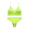 thumbnail image 5 of Huowey Bras For Women No Underwire Solid Color Ribbed Knit Set U-Neck Thin Spaghetti Strap Wireless Crop Bralette Low Rise Briefs Stretch Brassiere,Green, 5 of 5