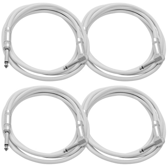 Seismic Audio 4 Pack of 10 Foot White 1/4 Inch TS Right Angle to Straight Guitar Cables 10' - SAGC10R-White-4Pack