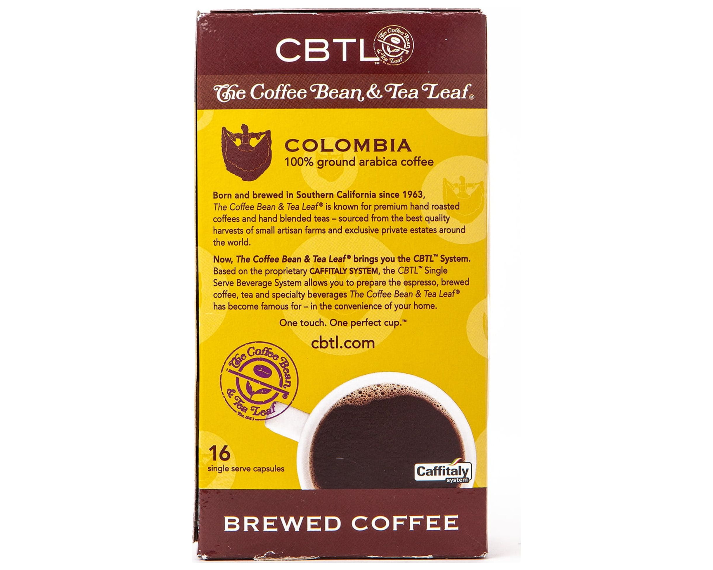 The Coffee Bean & Tea Leaf Colombia Brew Medium Roast Single Serve Coffee for CBTL Single Serve Systems, 1 Box of 16 Capsules
