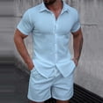 thumbnail image 2 of IROINNID Men's 2 Piece Casual Short Sleeve Button Down Shirt and Shorts Set Textured Jacquard Turndown Collar for Summer Beach Vacation, 2 of 8