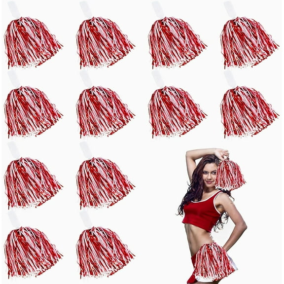 LINLIN 12Pcs Handheld Cheerleading Pom Poms, Metallic Foil Cheerleader Pompoms Hand Flowers for Team Spirit Sports Games Dance Party - Durable & Lightweight