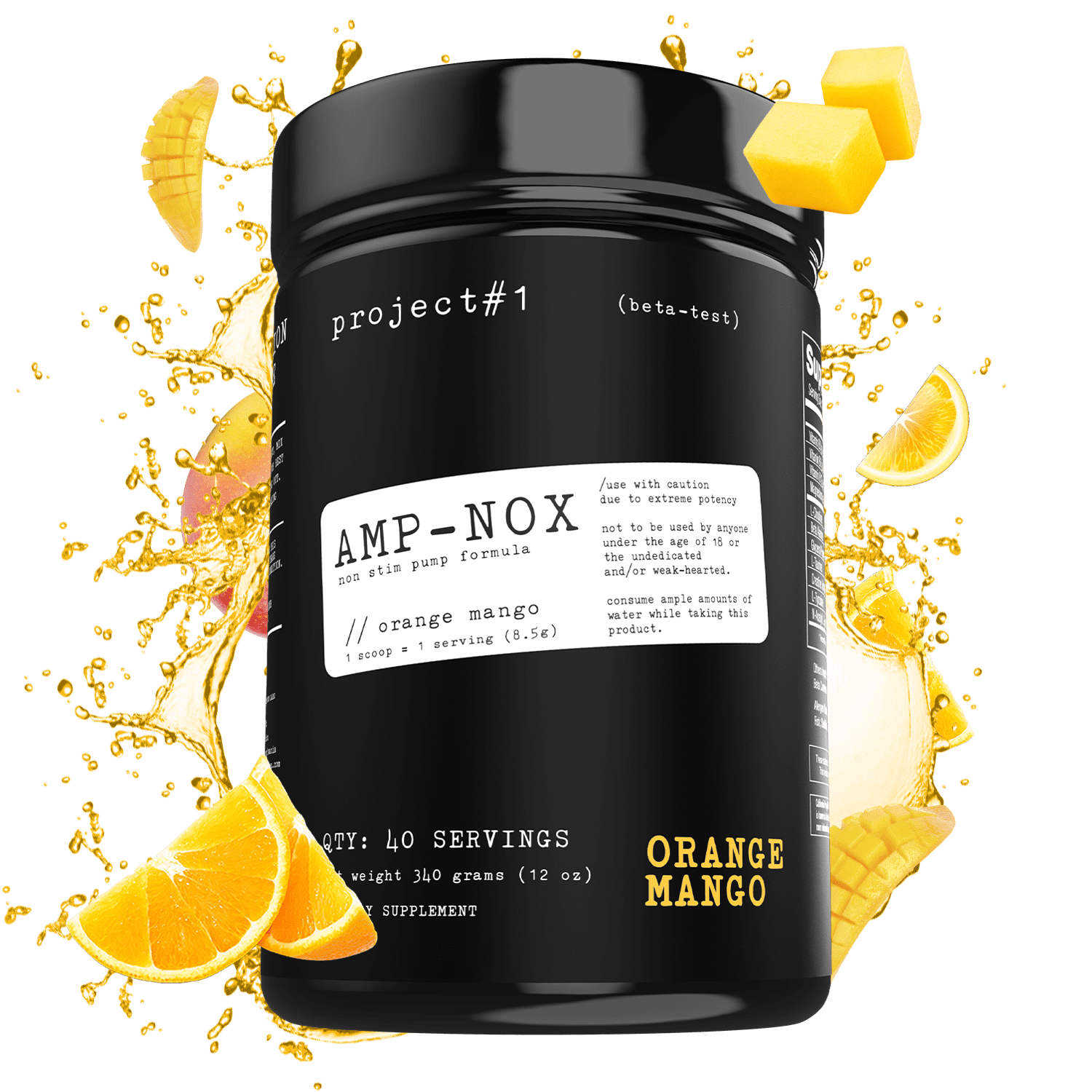 Project 1 Nutrition AMP-NOX Pre-Workout & Protein Powder, Orange Mango Flavor, 40 Servings