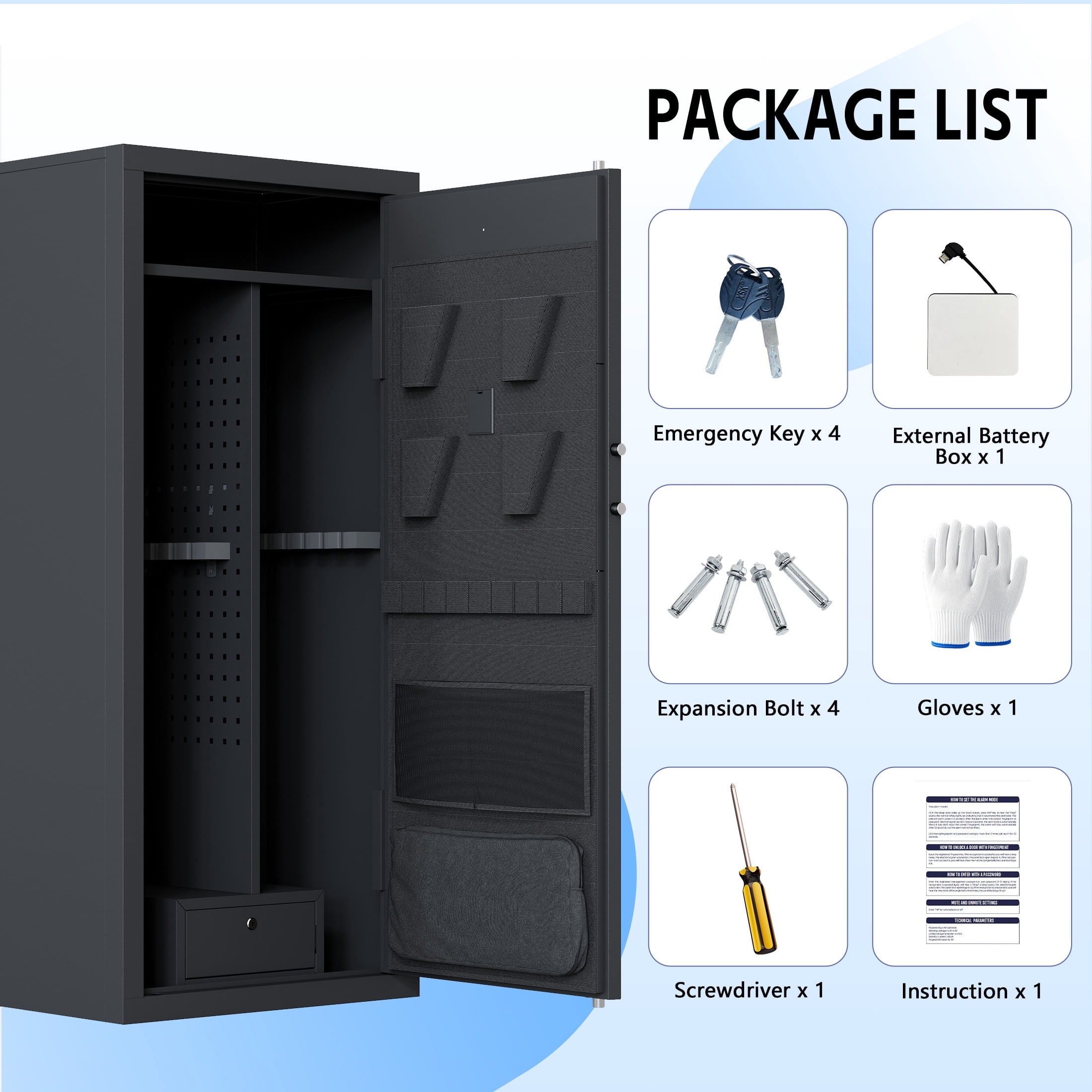 KAER 20-25 Biometric Gun Safe, Quick Access Large Gun Safe for Rifles and Pistols, Unassembled Gun Cabinet with Adjustable Gun Racks and Storage Bag