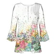 thumbnail image 4 of ICHUANYI Clearance Women's Casual Trumpet 3/4 Sleeve Printed Buttoned Basic Ruched Corset Tunic Tops Pleated T-shirts Blouses(White, M) ICHUANYI WER2023080800647, 4 of 5