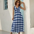 thumbnail image 5 of Modern Navy Blue White Buffalo Check Geometric Plaid Womens Night Club Maxi Dress V Neck Sleeveless Bohemia Long Dresses, 5 of 9