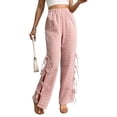 thumbnail image 3 of Womens Gingham Plaid Wide Leg Pants Y2k Lounge Pants Lace Up Loose Trousers Pink L, 3 of 10