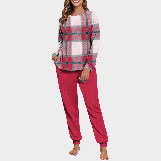 Conjunto de pijama informal de invierno para mujer, de doble cara, con cuello redondo estampado, manga larga, top anudado a mano, pantalones con cordón ajustable, ropa de casa, blusa de poliéster.