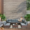 thumbnail image 5 of Decksplore 7 Piece Outdoor Furniture Set, 7 Pieces Outdoor Rattan Sectional Sofa Set with Glass Table and Cushions, Wicker Patio Conversation Set for Outdoor Indoor Backyard Lawn Garden Porch Gray, 5 of 12
