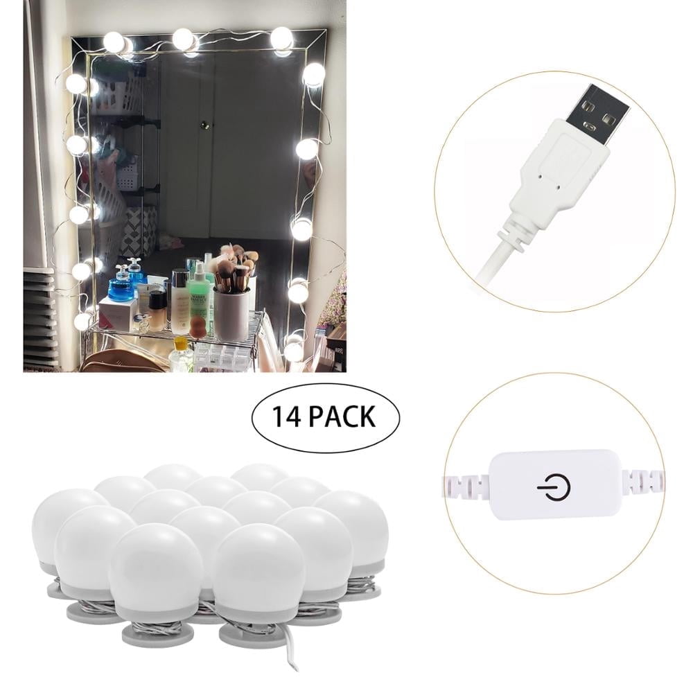Lumière USB Sans Installation Lirex - Lumière Vanity Hollywood 16 LED Dimmables - 10 Luminosités, 3 Couleurs - USB Eclairage Salle De Bain
