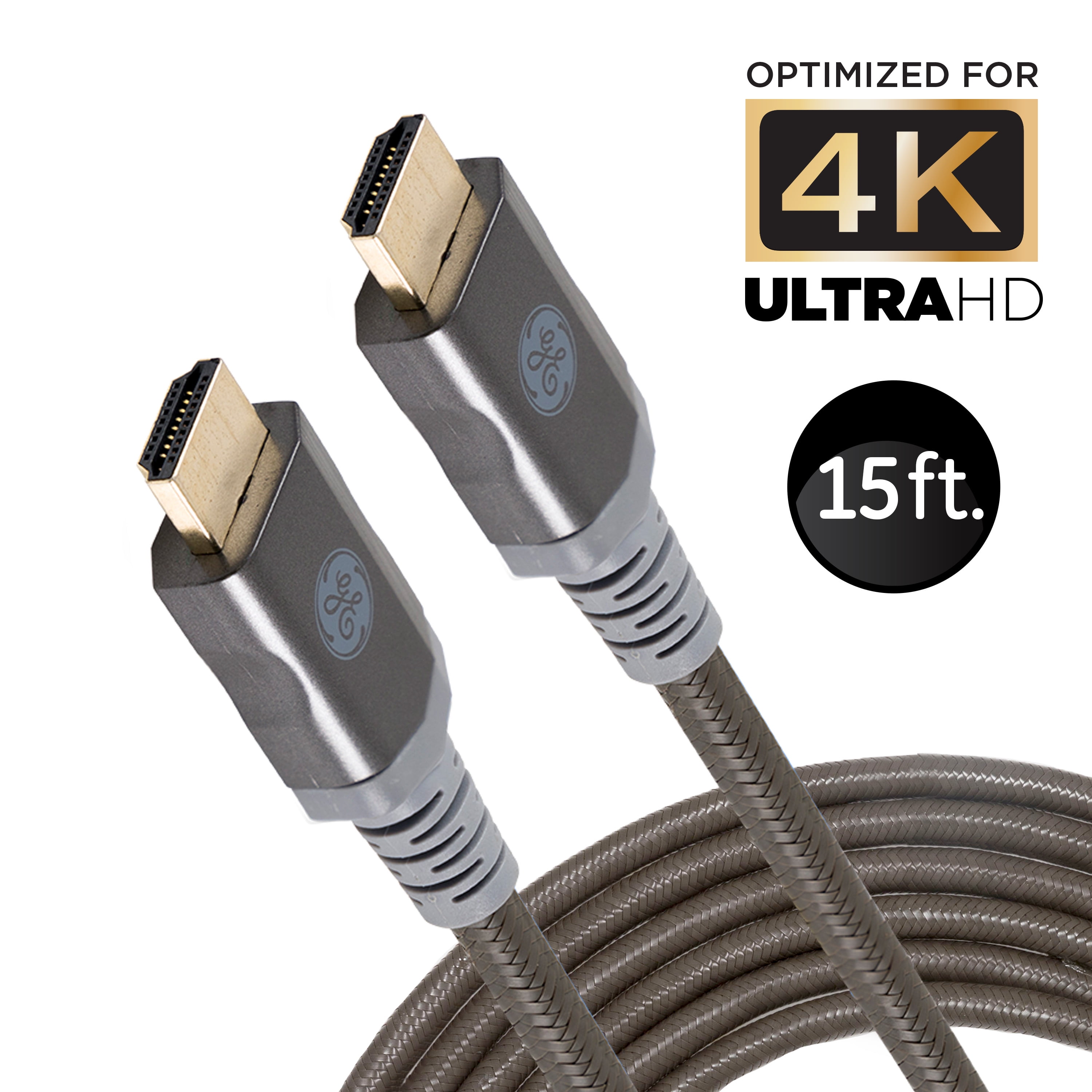 GE 15ft HDMI 2.0 Cable with Ethernet, Gold-Plated Connectors, 48722