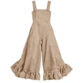 thumbnail image 5 of Women's Cotton‑Linen Spaghetti Strap Wide‑Leg Jumpsuit Sleeveless Square Neck Ruffle Hem One‑Piece Pants with Side Pockets Khaki XL(XL), 5 of 6