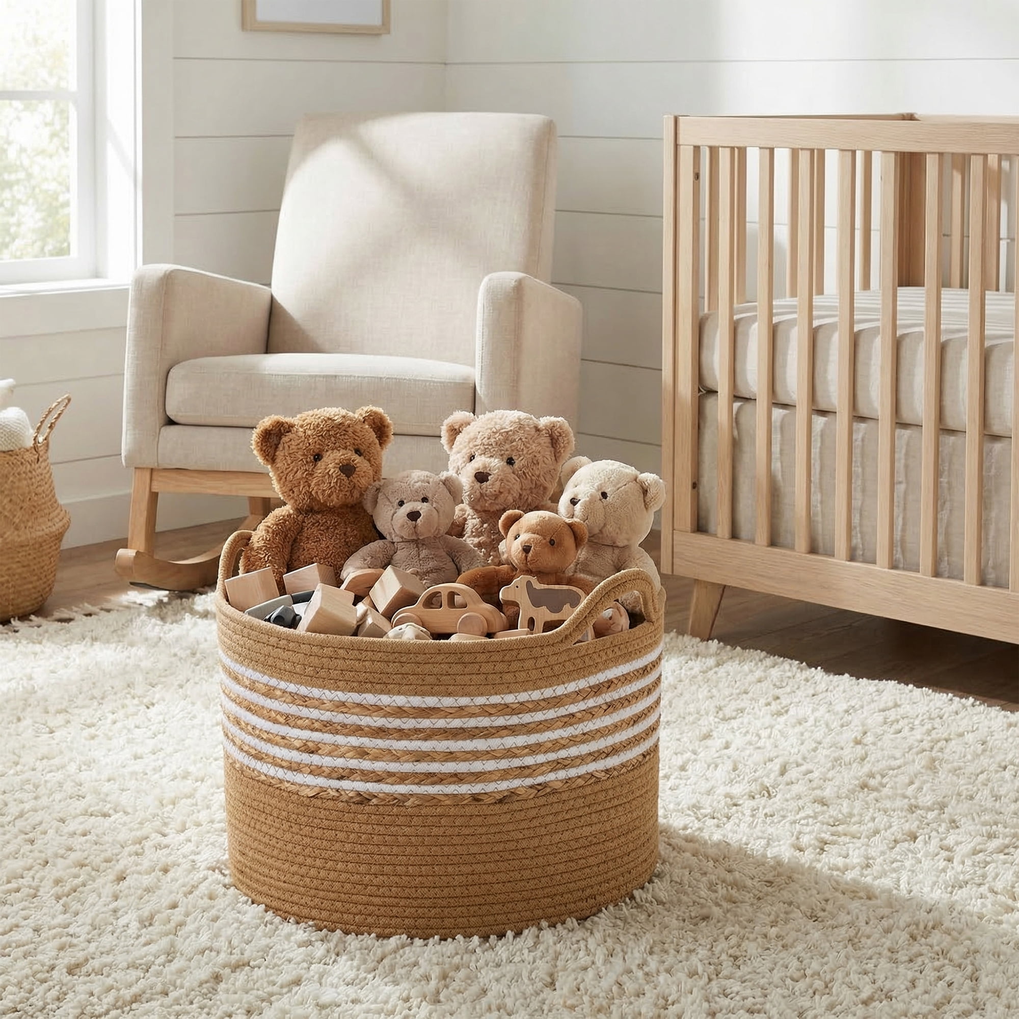 Unique Bargains Multiple Use Woven Storage Bin for Home Light Brown 17.7*17.7*12.6in
