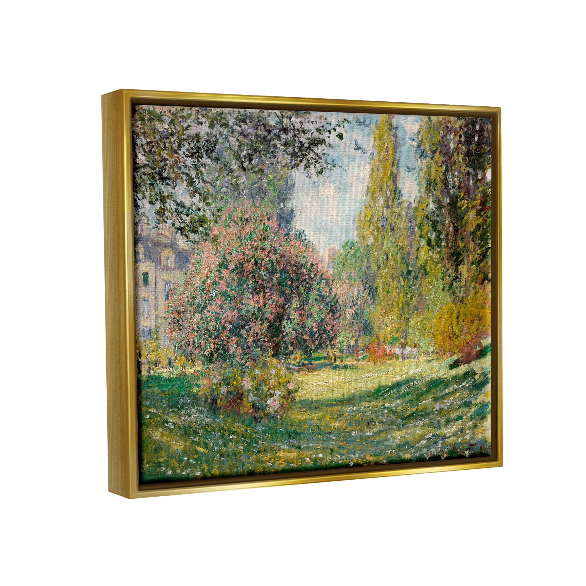 Stupell Industries Impressionist Flower Field Garden Vintage Estate Painting Metallic Gold Floating Framed Canvas Print Wall Art, Design by Lettered and Lined