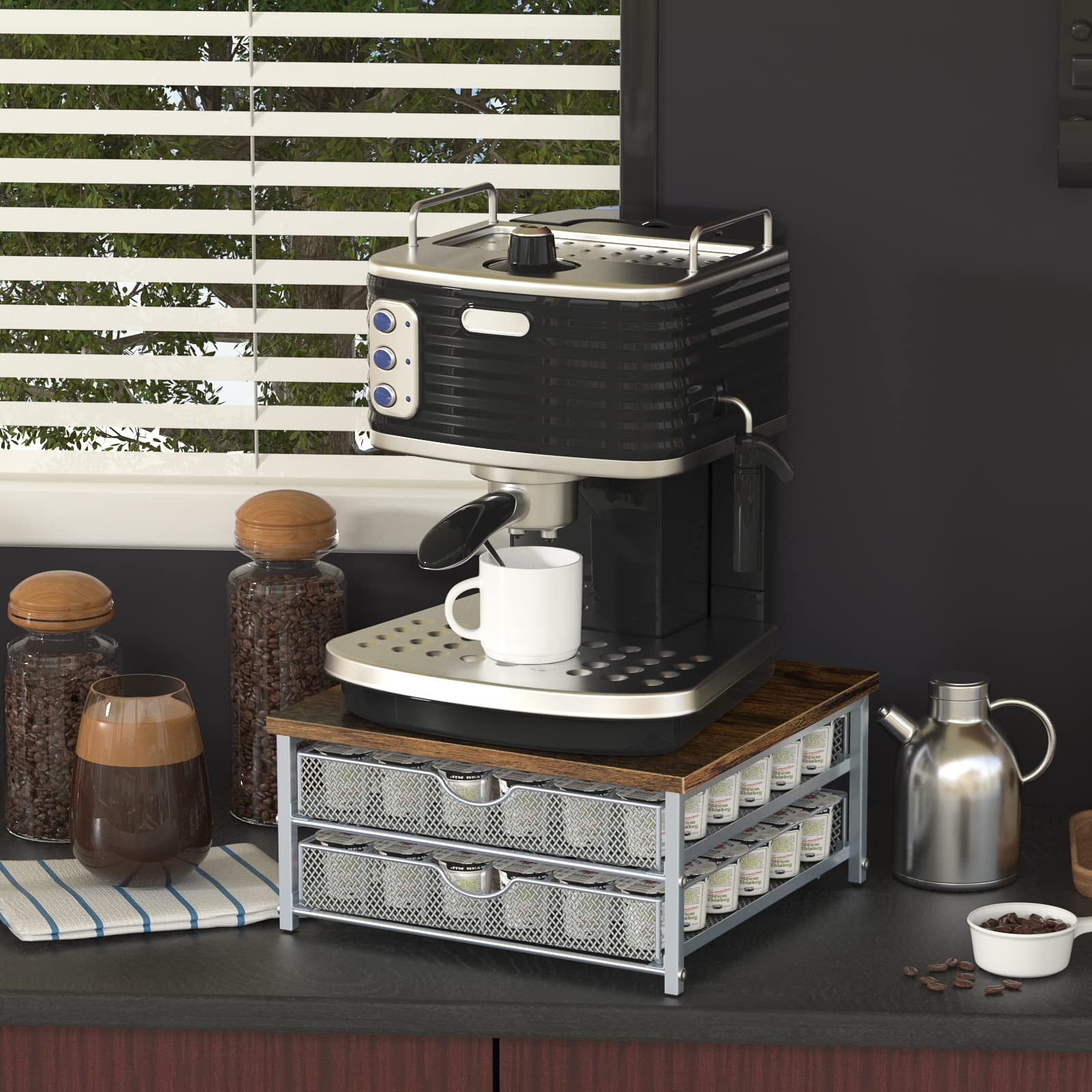 2-Tier K Cup Storage Organizer Coffee 72 Pods Drawer w/ Sliding Baskets, Silver Haitral