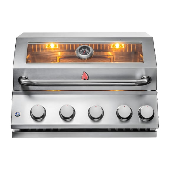 Chaleur Grill, Built in Gas Grill 28" Glass View 4-Burner Propane/Natural Gas with Rear Infrared Burner & Lights, 50,000 BTU, Stainless Steel