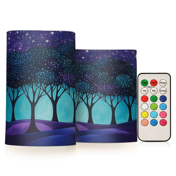 Yayeee Flameless Candles with Remote Flickering Battery Operated Multi Color Changing, Purple Moonlight Forest