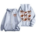 thumbnail image 1 of Women's Fashion Rugby Print Zippered Long Sleeve Hoodie with Pocket Drawstring Casual Athletic Sweatshirt, 1 of 6
