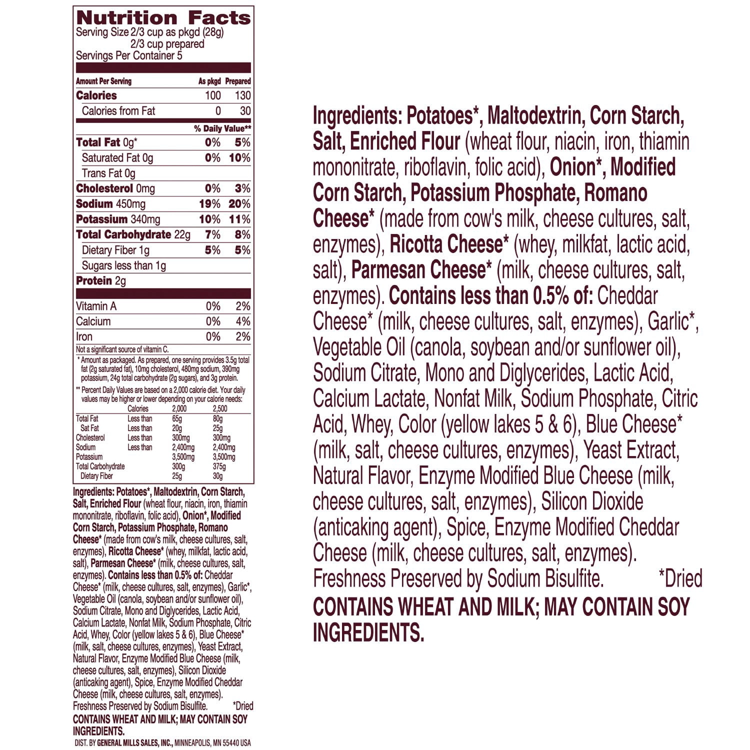 Betty Crocker Three Cheese Potatoes, Made with Real Cheese, 5 oz (Pack of 3)