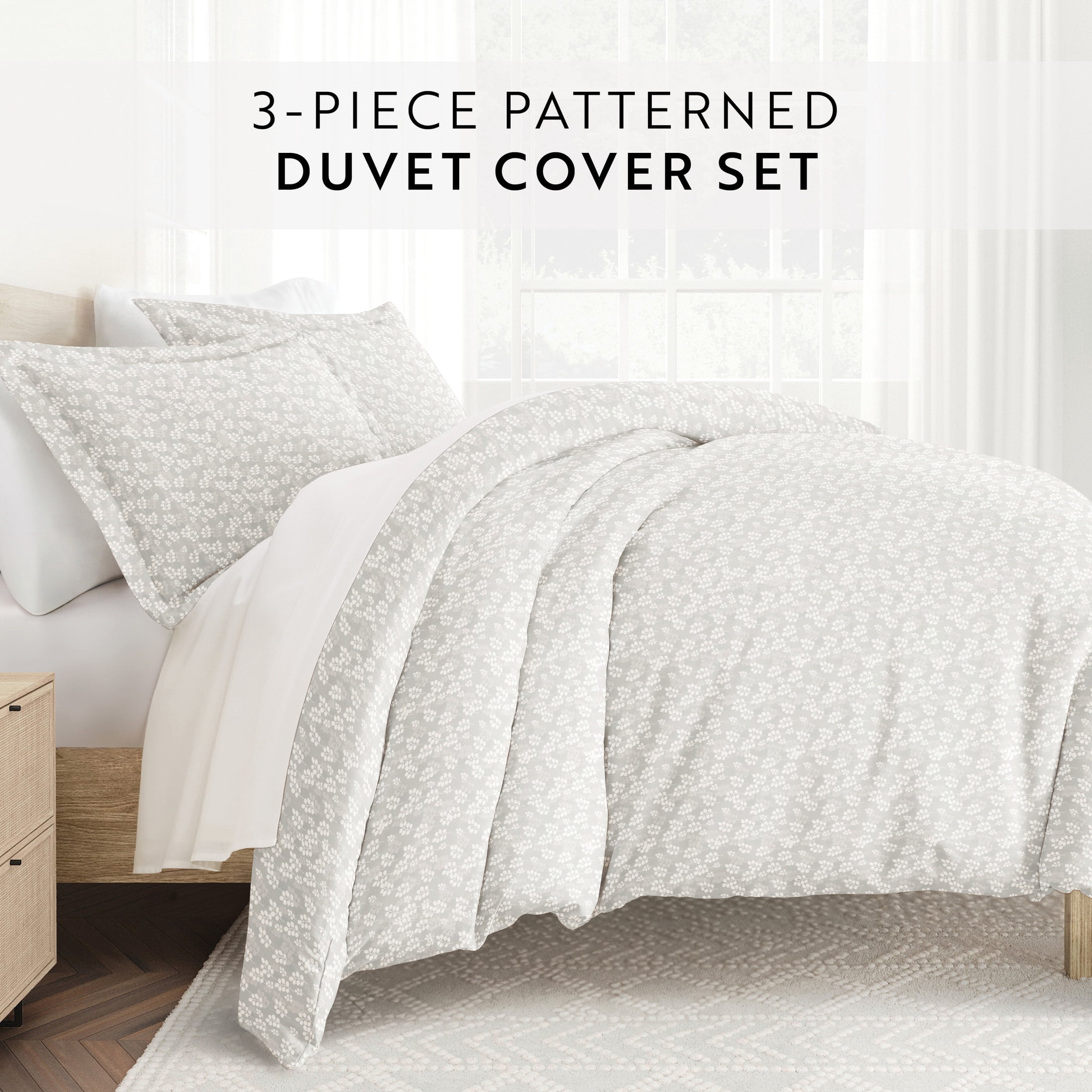 Noble Linens Gray Wheatfield Pattern 2-Piece Duvet Cover Set, Twin/TwinXL