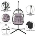 thumbnail image 6 of Wicker Egg Hanging Chair, Indoor Outdoor Swing Egg Chair with Stand, Cushion & Pillow, Hammock Chair Swing with Stand, Hanging Lounge Chair for Patio Backyard Balcony Garden Bedroom, K3087, 6 of 9