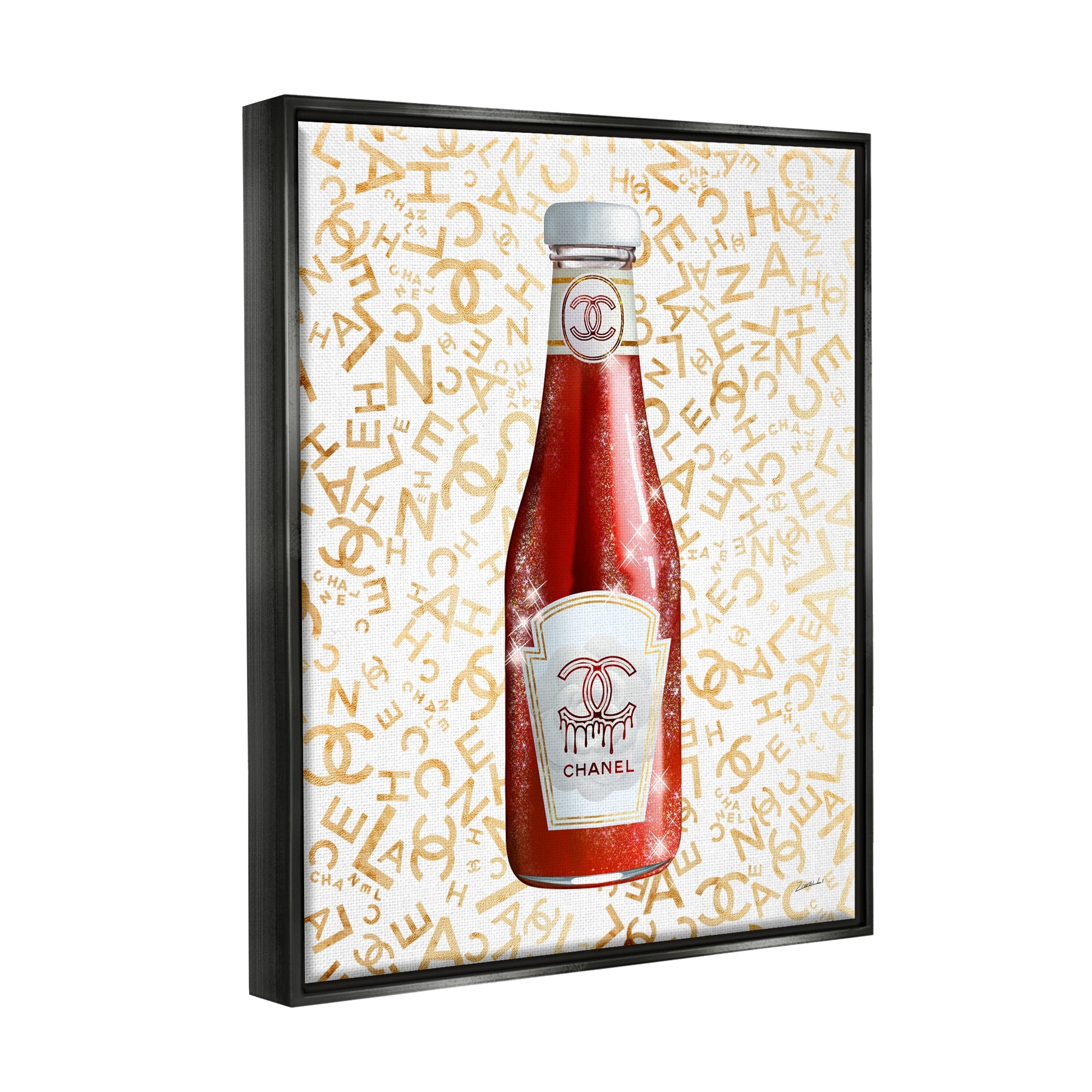 Stupell Industries Trendy Diner Ketchup Condiment Luxury Fashion Pattern Graphic Art Jet Black Floating Framed Canvas Print Wall Art, Design by Ziwei Li