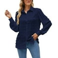 thumbnail image 4 of Dark Blue Polka Dot Puff Long Sleeve Shirt with Lapel and Single Breasted Style for Women - M, 4 of 6