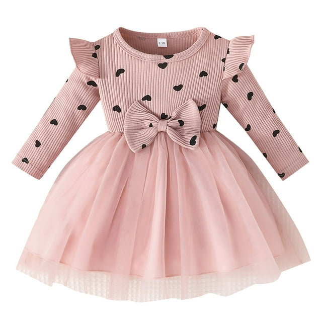 WUANDIXFA Robe de Noël pour Fille Robe pour Tout-Petite Robe de Fête Robe pour Bébé Fille Col Rond Robe à Manches Longues pour Ramper Robe de Princesse Robe en Tulle Rose, 2-3 Ans