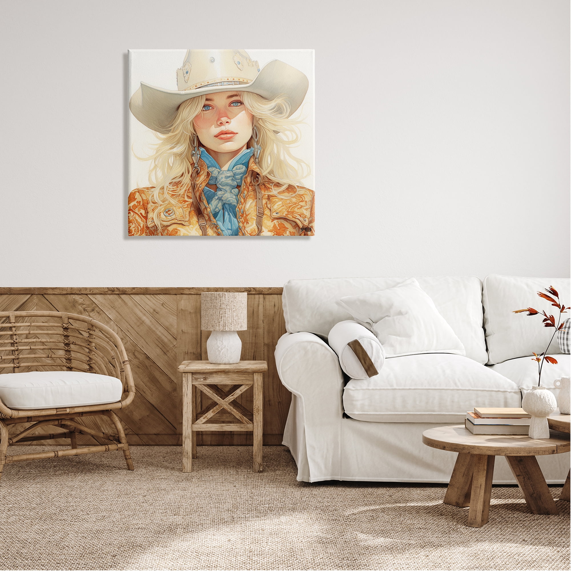 Stupell Industries Blonde Cowgirl Portrait Abstract Painting Gallery Wrapped Canvas Art Print Wall Art, 30 x 30