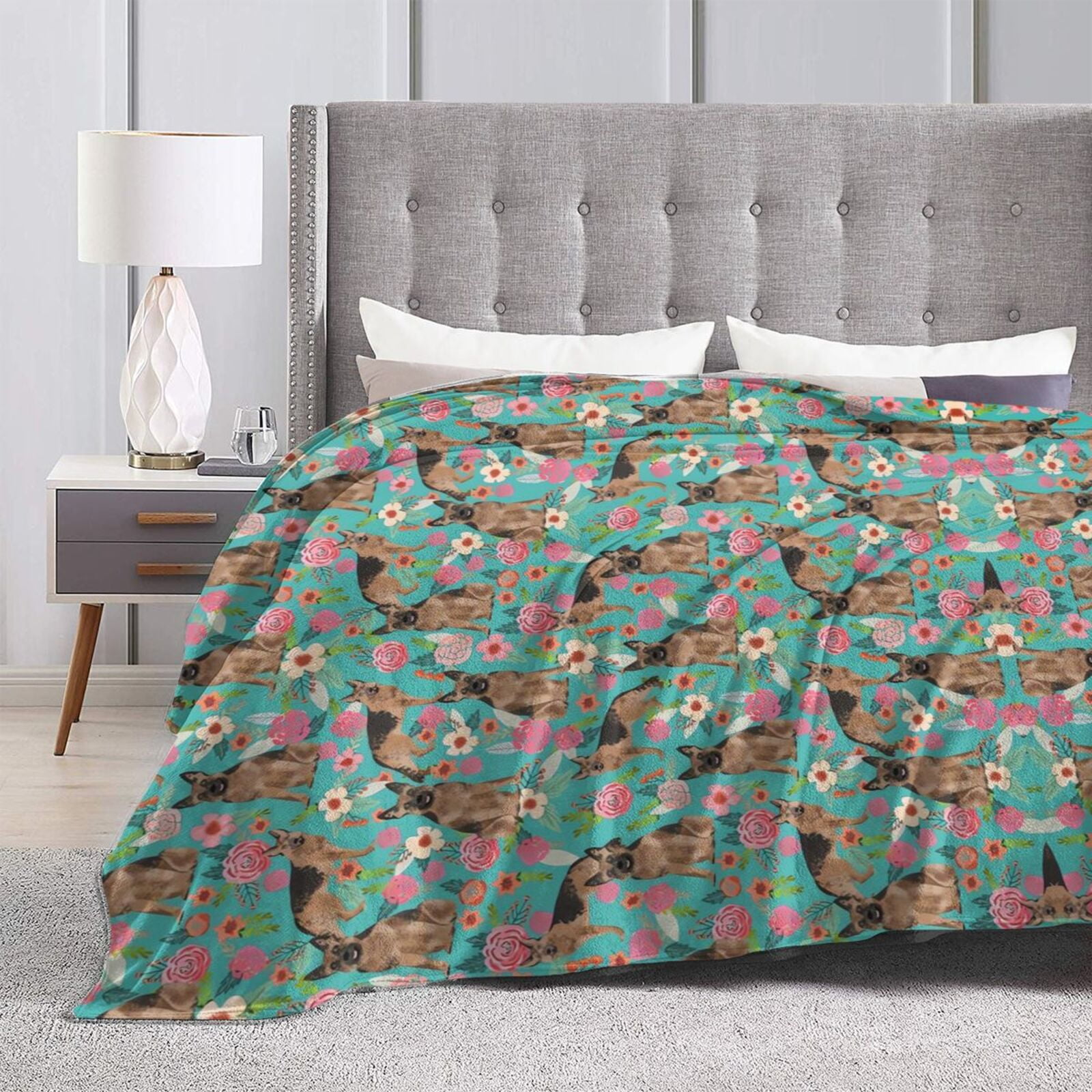 Wijzvio German Shepherd Dogs Lovers Flower Floral Throw Blanket Soft Fuzzy Fleece Blanket For Couch Bed Living Room Decoration 50"X40"
