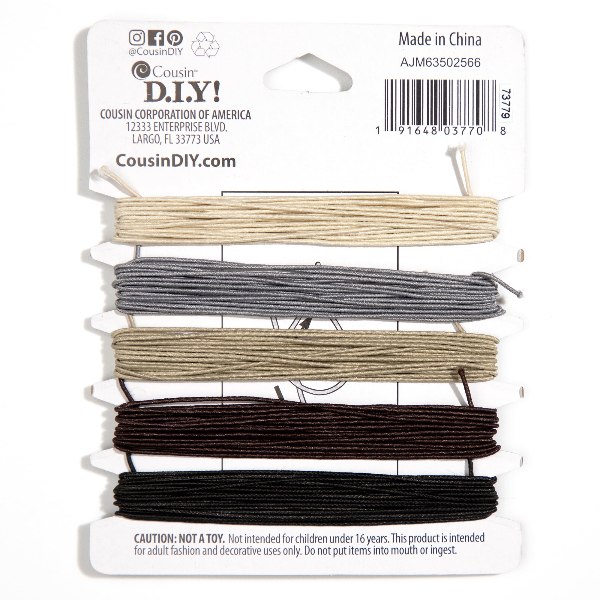 Cousin DIY 20 yd Fabric Neutral Stretch Cord, Brown, 5 Piece Roll, Jewelry Making
